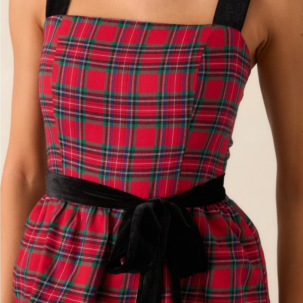 SUGARLIPS ELEGANCE DEFINED 100% COTTON RED PLAID TIERED MIDI DRESS - Picture 3 of 17